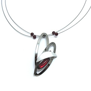Black Rhodium Christophe Poly Red Oval Necklace